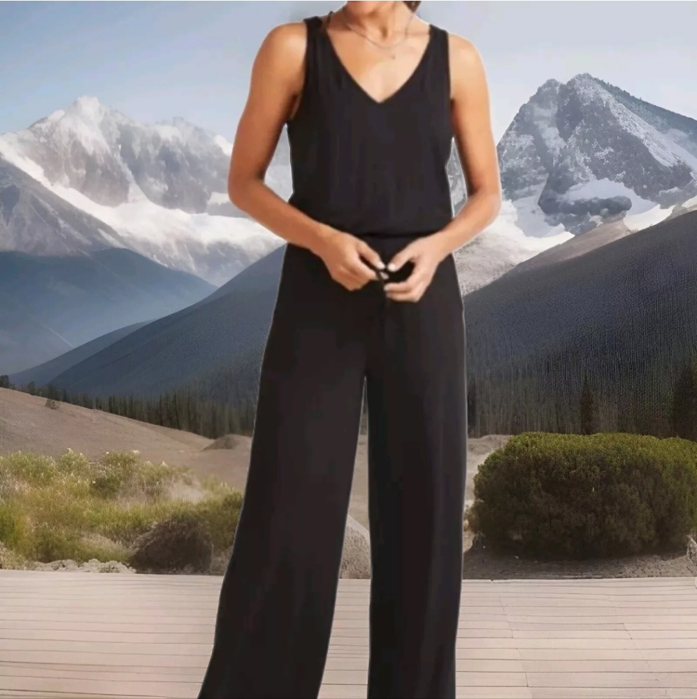 Loft Baggy Wide Leg Jumpsuit Woman Plus 26W 4X Ruffled Back Tassels Drop Waist